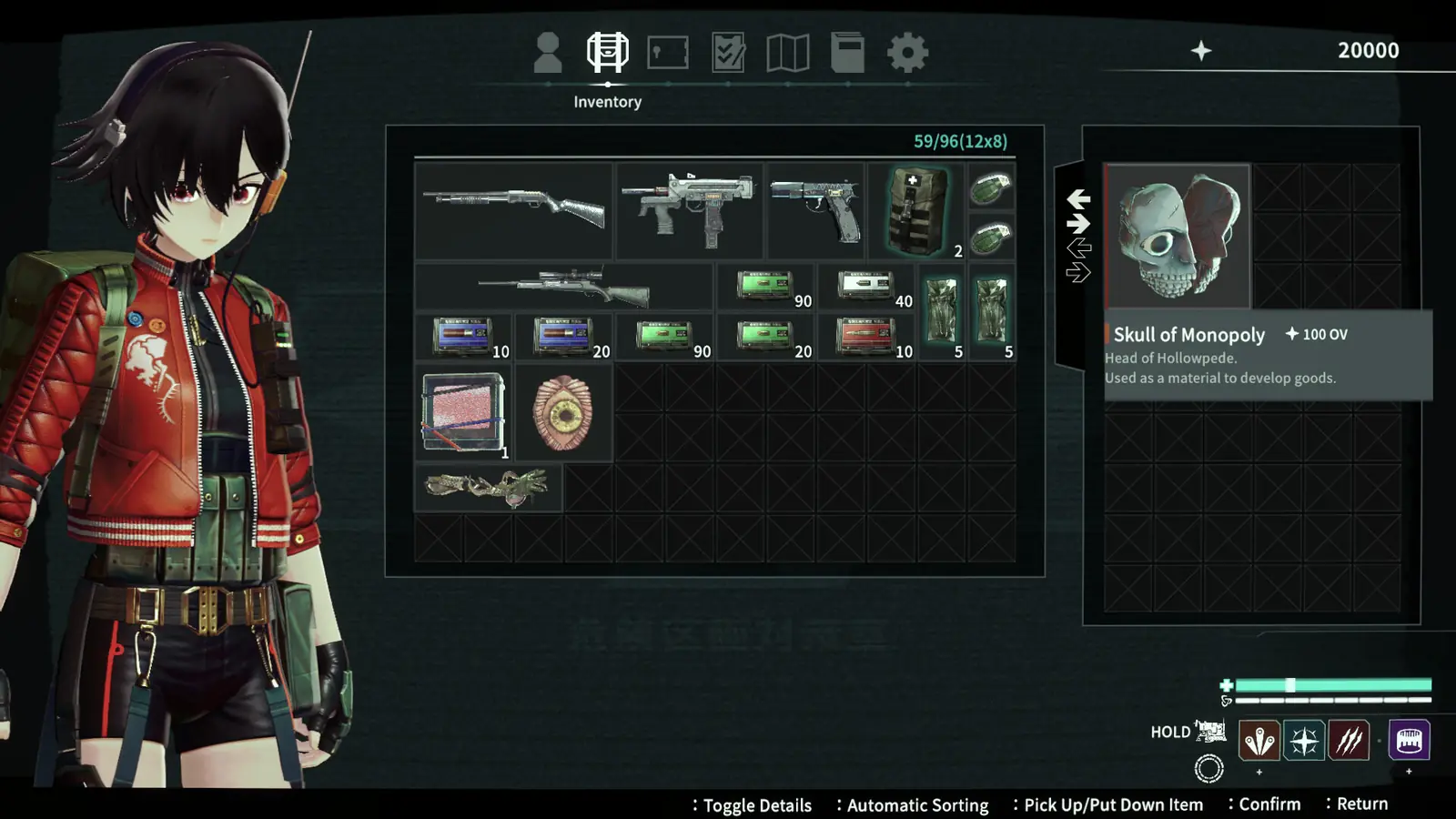 ANOMALITH inventory showing weapons, ammunition and Skull of Monopoly