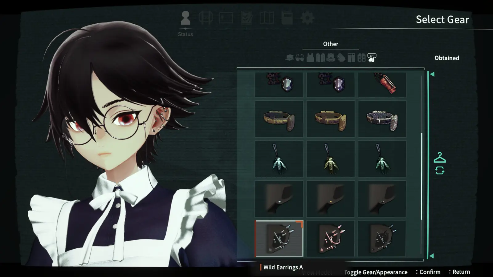ANOMALITH appearance menu with glasses, earrings and clothing options